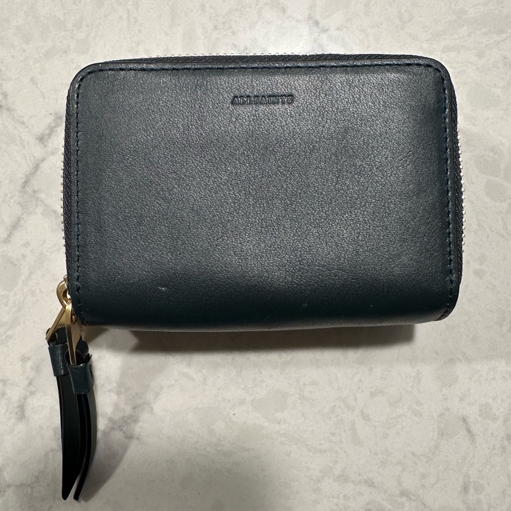 All Saints Dark Forest / Teal Green Double Zipper Wallet